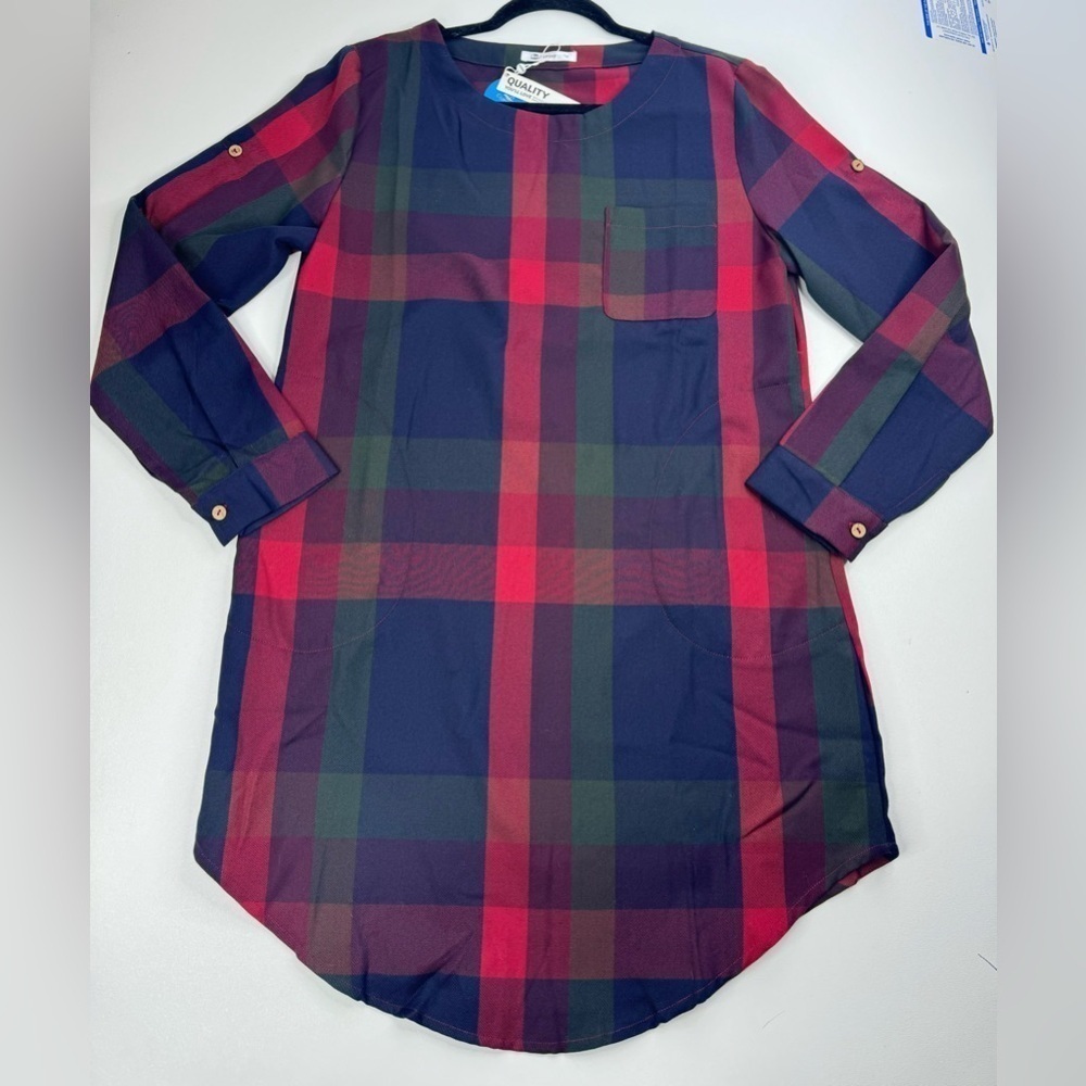 NWT Cupshe Plaid Lady Lesiure Long Sleeve Mini Tunic Dress Size Small - Picture 2 of 13